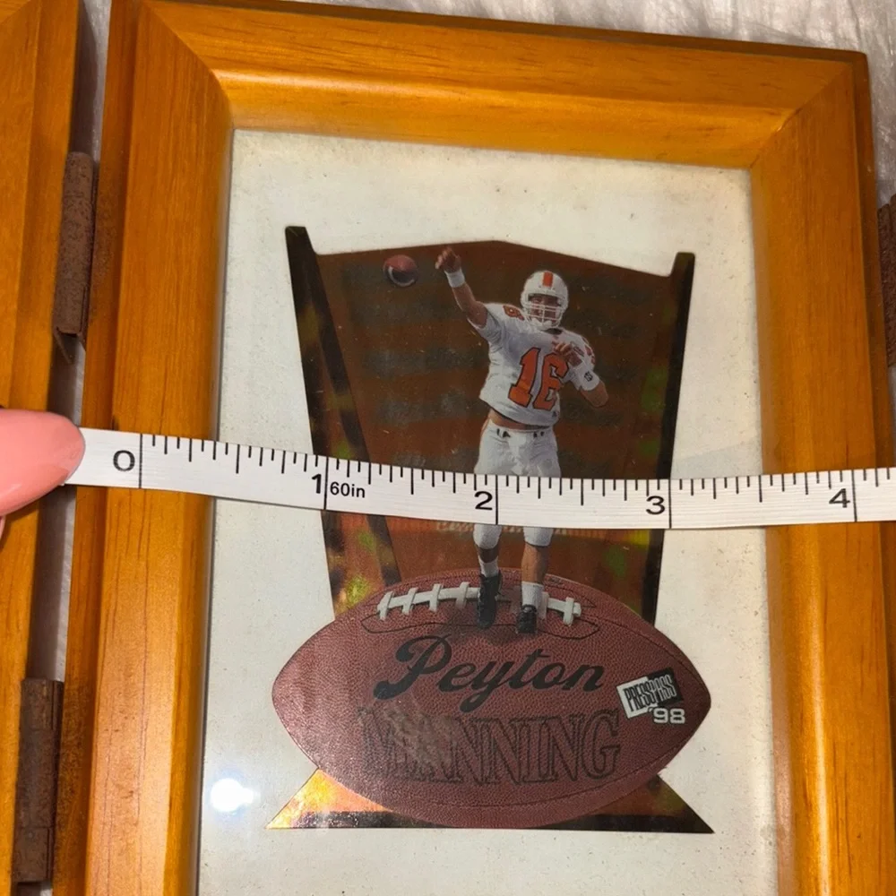 Wooden Triple Photo Frame with Sports Memorabilia (Peyton Manning)